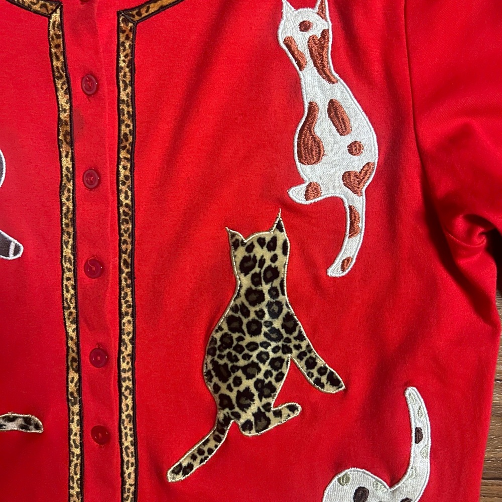Berek X-Large Red Multi-Color Cats Embroidery Car… - image 6